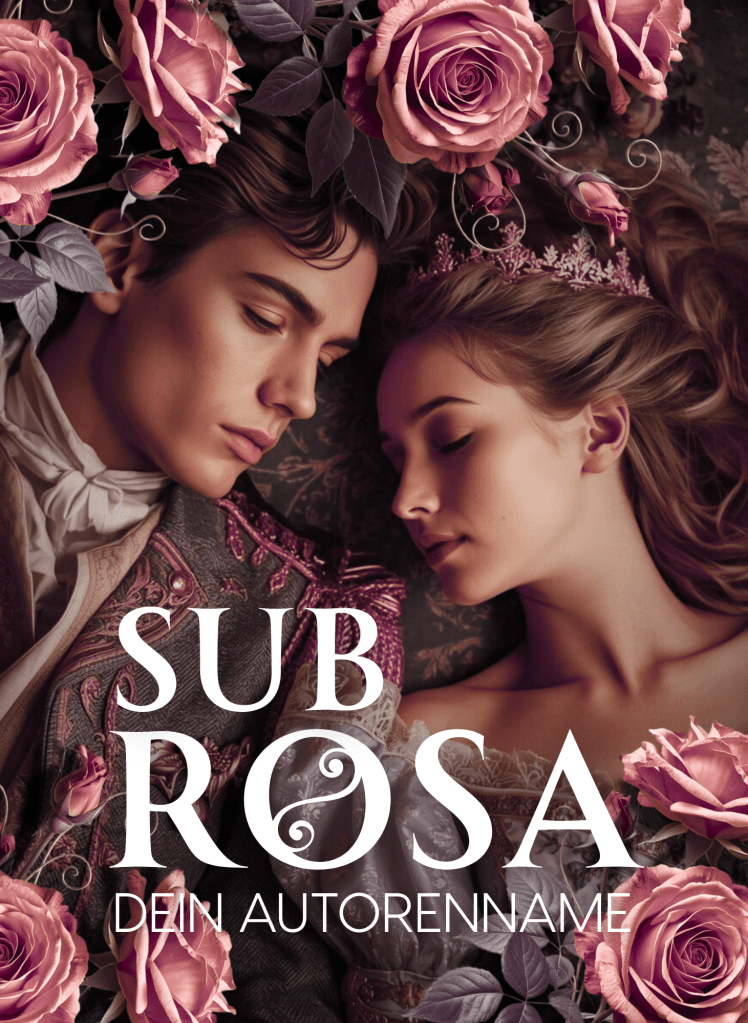 Buchcover Premade, ein romantisches Paar liegend, die Köpfe zueinander gedreht, umrahmt von Rosen, die Schrift groß und weiß unterhalb mittig.