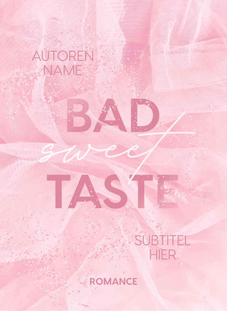 Buchcover Premade, große Schrift mittig in Rosarot und weiß vor einem zarten Hintergrund aus rosa Chiffon, Struktur aus Falten und leichtem Glitzer. Für High School Romanzen.