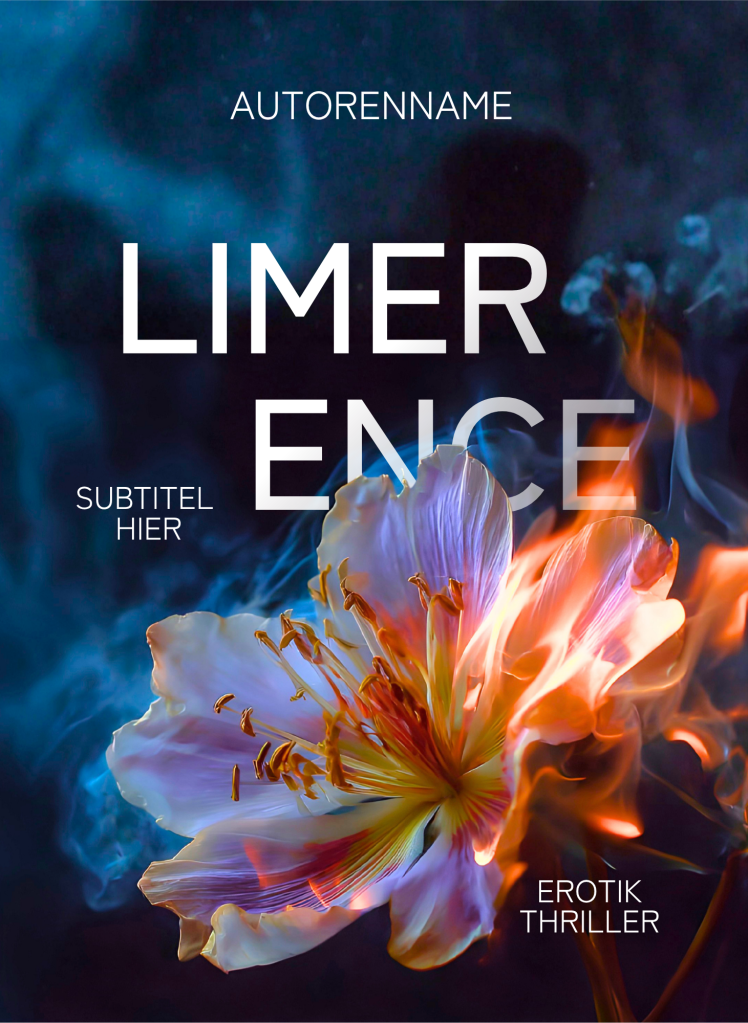 Buchcover Premade, große weiße Schrift mittig, davor unten eine brennende weiße Blume. Im Hintergrund blauer Rauch vor schwarzem Grund.