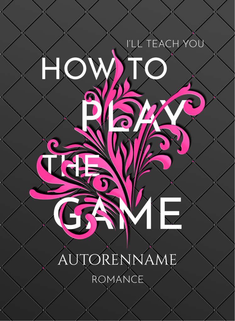 Buchcover Premade, große weiße Schrift versetzt zwischen einem modern aber verspielt floralen Muster in Pink. Der Hintergrund ist ein Verlauf von Schwarz zu Grau mit subtilem schwarzen Netzmuster, das luxuriös anmuten lässt.