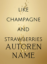 Buchcover-Premade Schrift groß mittig in Schwarz vor goldenem Hintergrund und Bläschen steigen dazwischen mittig auf, elegant und minimalistisch