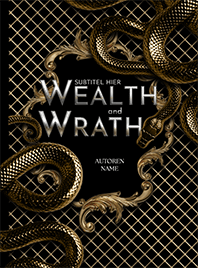 Buchcover Premade, silberne Schrift vor einem ovalen, verzierten goldenem Filigranrahmen und zwei metallisch goldenen Schlangen, um die sich zwei goldene Schlangen um die Ränder winden. Dahinter ein goldenes Gittermuster auf schwarzem Hintergrund.