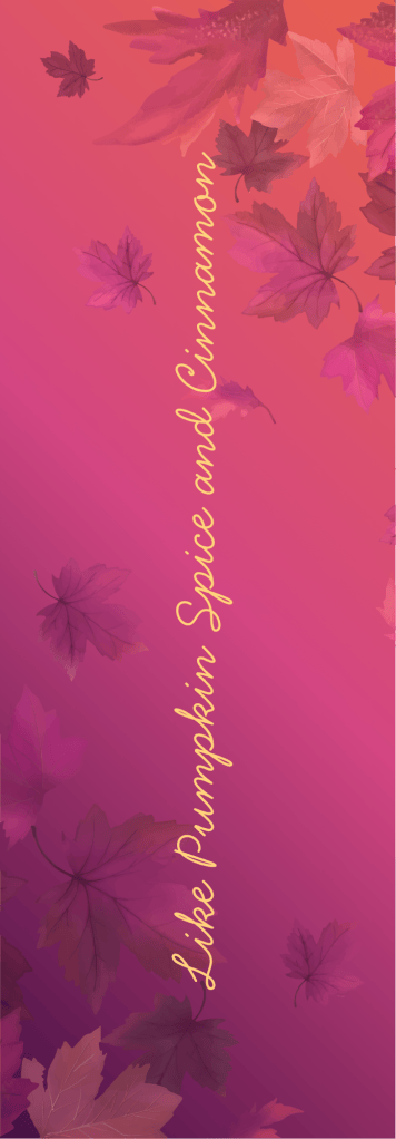 Farbschnitt für Deinen Romance-Roman, herbstlicher Farbverlauf mit buntem Laub und Text in gelber Handschrift
